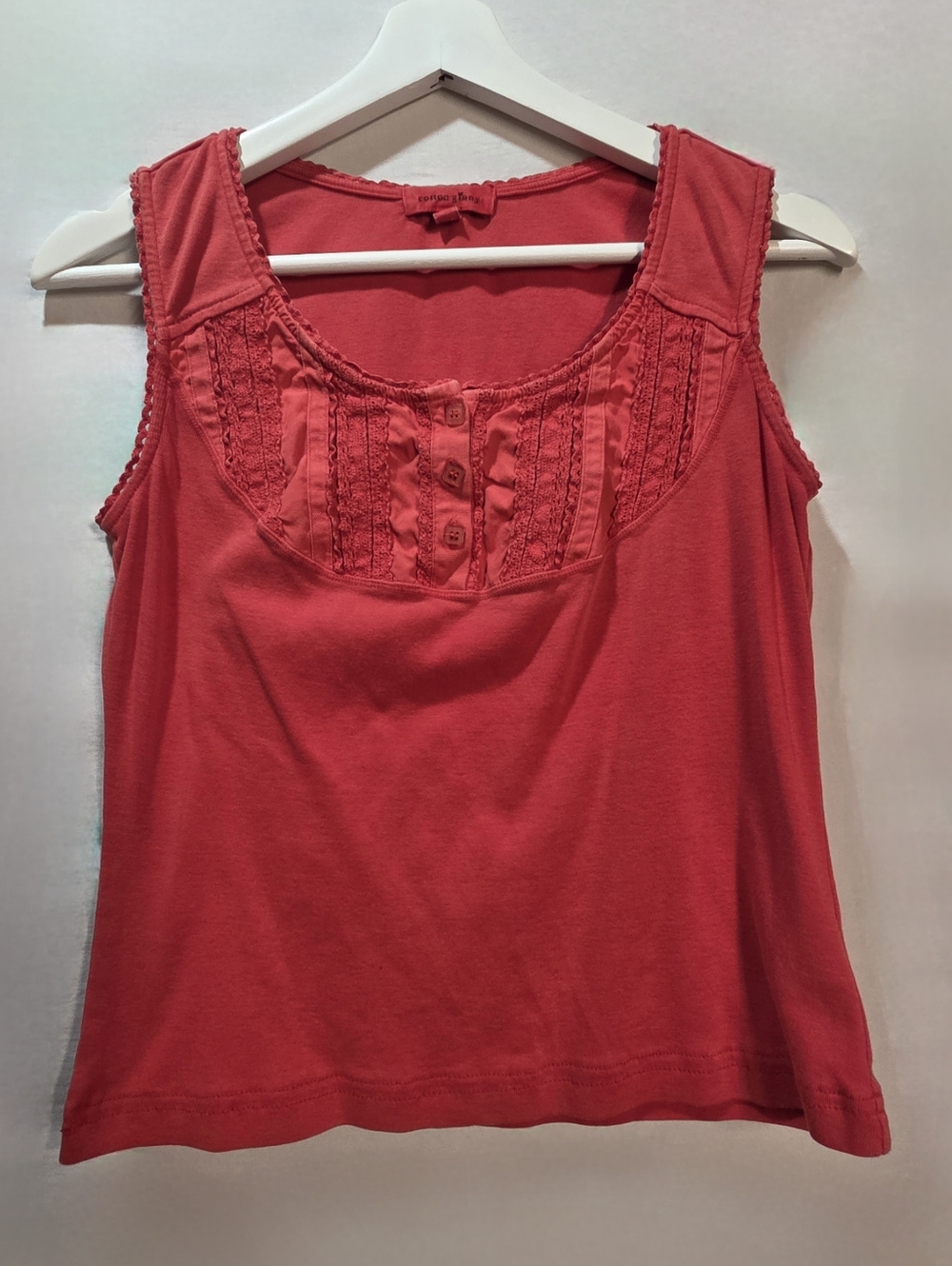 Y2K Cotton Ginny Orange-Red Ecoganic Organic Cotton Ruffle Cottagecore Tank Sz M